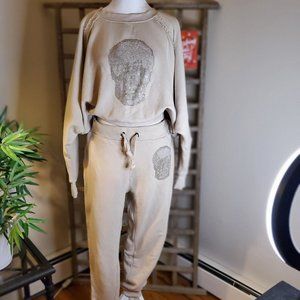 2 Piece Nude with Sparkle Skull Loungewear/Jogger Setw/ Dolman Sleeves